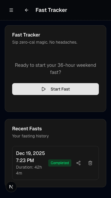 Skip & Fuel app - Fast Tracker screen